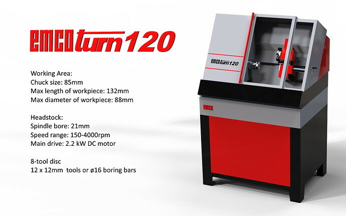 EMCOturn 120 Original with Logo and Specs