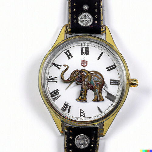 DALL·E 2022-10-13 22.06.54 - luxury watch with an elephant printed on the dial