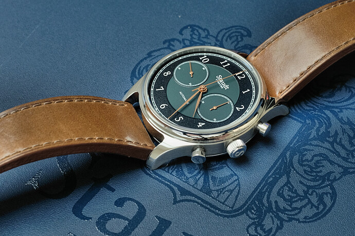Staudt - horloge op logo