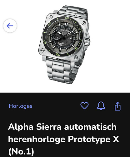 Herenhorloge van Alpha Sierra Model Prototype X No. 1 Algemene