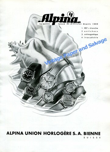 Vintage 1943 Alpina Union Horlogere SA Watch Company Switzerland 1940s Swiss Ad Advert Suisse