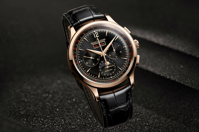 Jaeger-LeCoultre-Master-Control-Chronograph-Calendar-pink-gold-black-and-red-dial-lifestyle