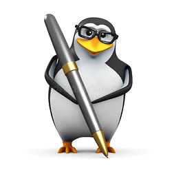 d-academic-penguin-writing-pen-render-holding-45294304