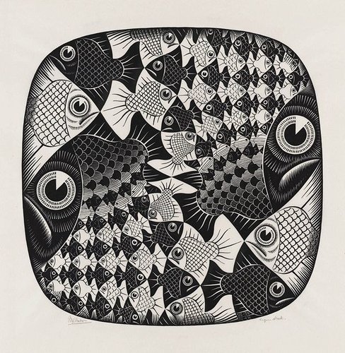 MC Escher - Vissen en Schubben_Houtsnede_1959