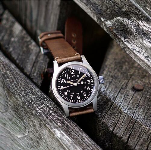 NaturalHorweenChromexcelClassicVintageLeatherWatchBandStrapHamiltonKhakiFieldWatch.1