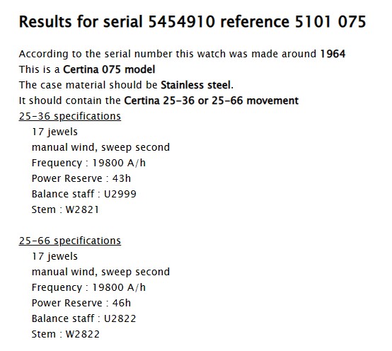Certina 075 ser. no