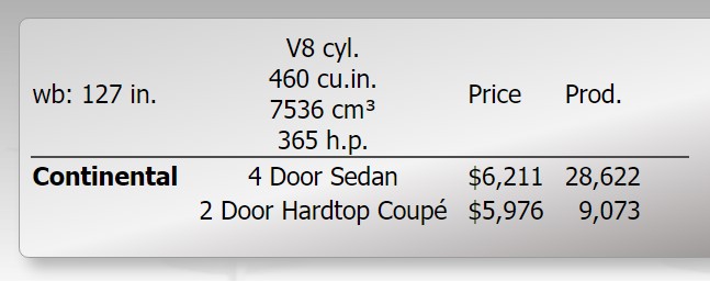 Lincoln continental1970 specs